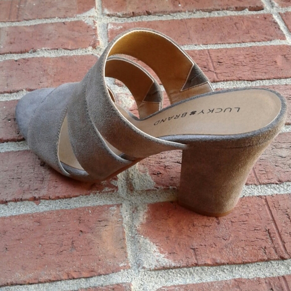 Lucky Brand Deep Taupe Ribbon Cut Suede Slides - Picture 5 of 8